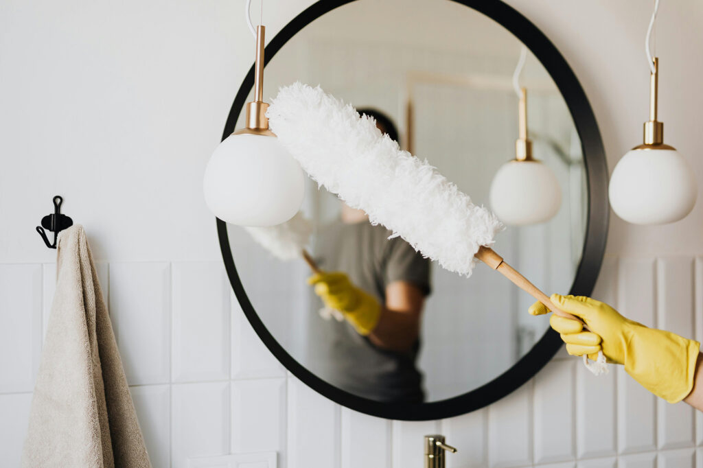 Clean bathroom mirror